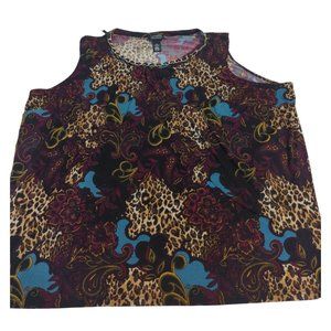 Catherines Black Label Womens Paisley Leopard  Tank Top Spring Summer 4X 30/32W